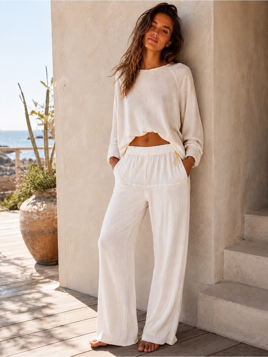 FP Movement by Free People Pants - FP Movement Free People White Relaxed Lounge Pants Side Drawstring Pockets S